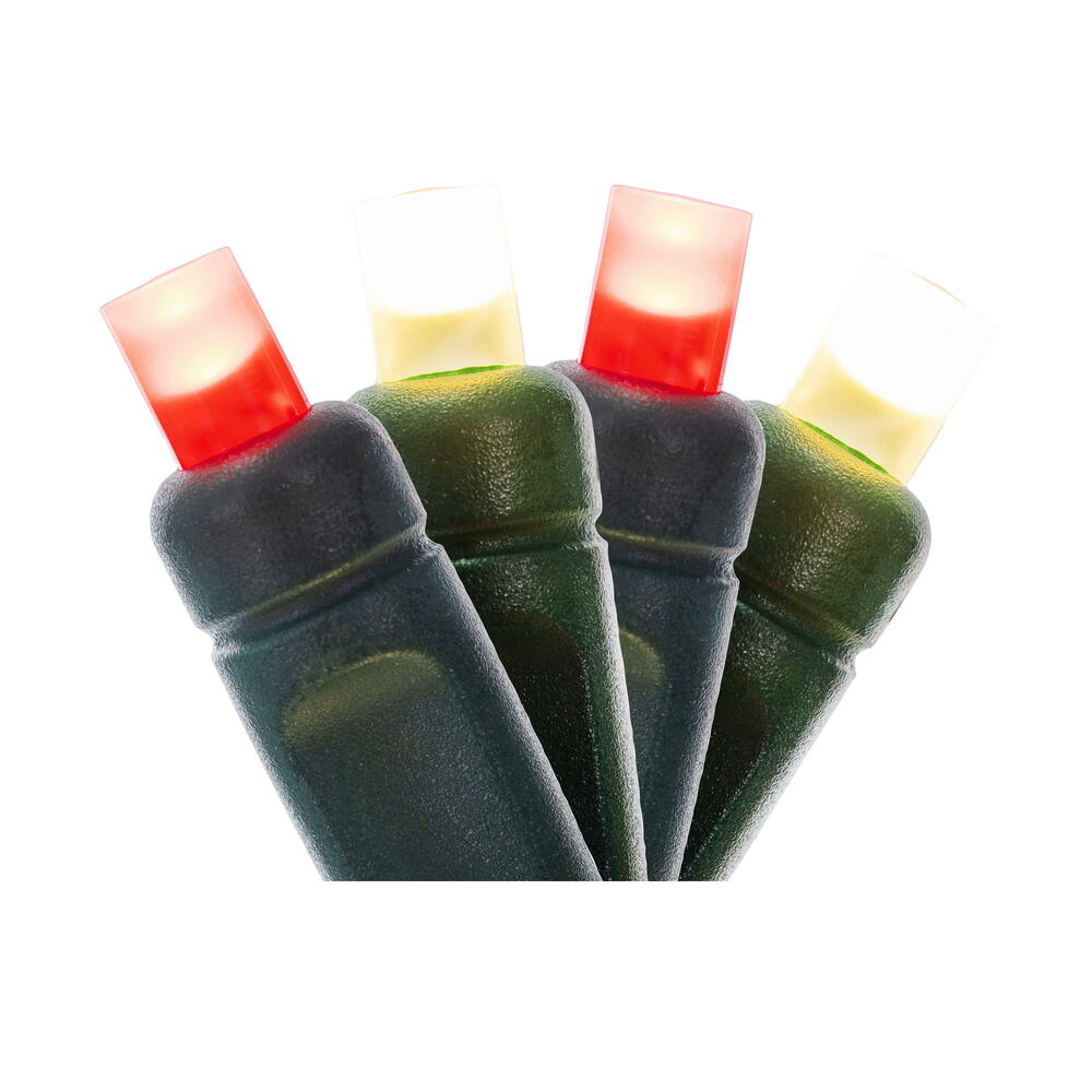 X6G6531F 50 Light Frosted Wide Angle Single Mold End-Connecting LED Light Set with 22 Gauge Green Wire - Red & Warm White