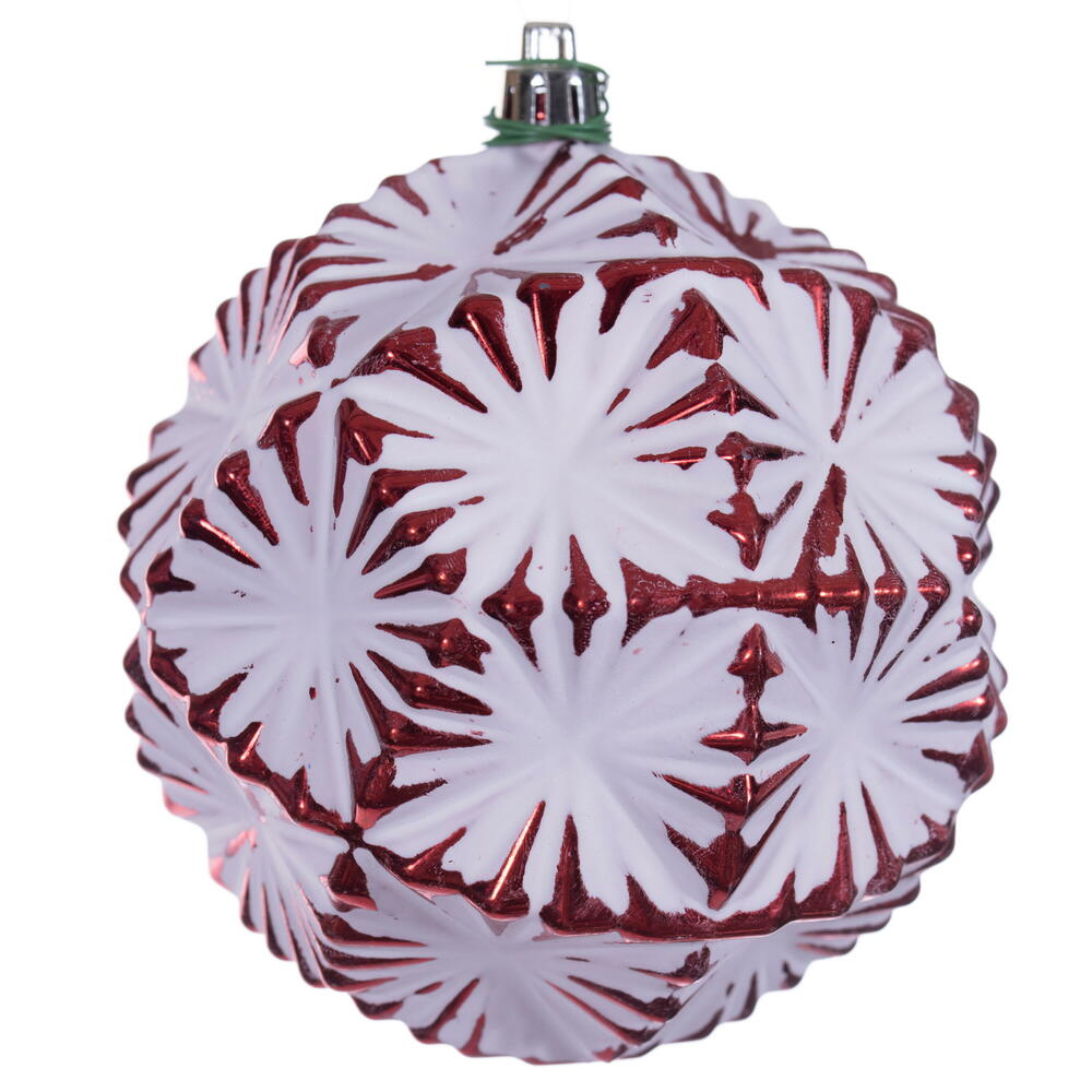N232003D 4 in. Etch Prism Brush Ball Ornament, Red - 6 Per Bag