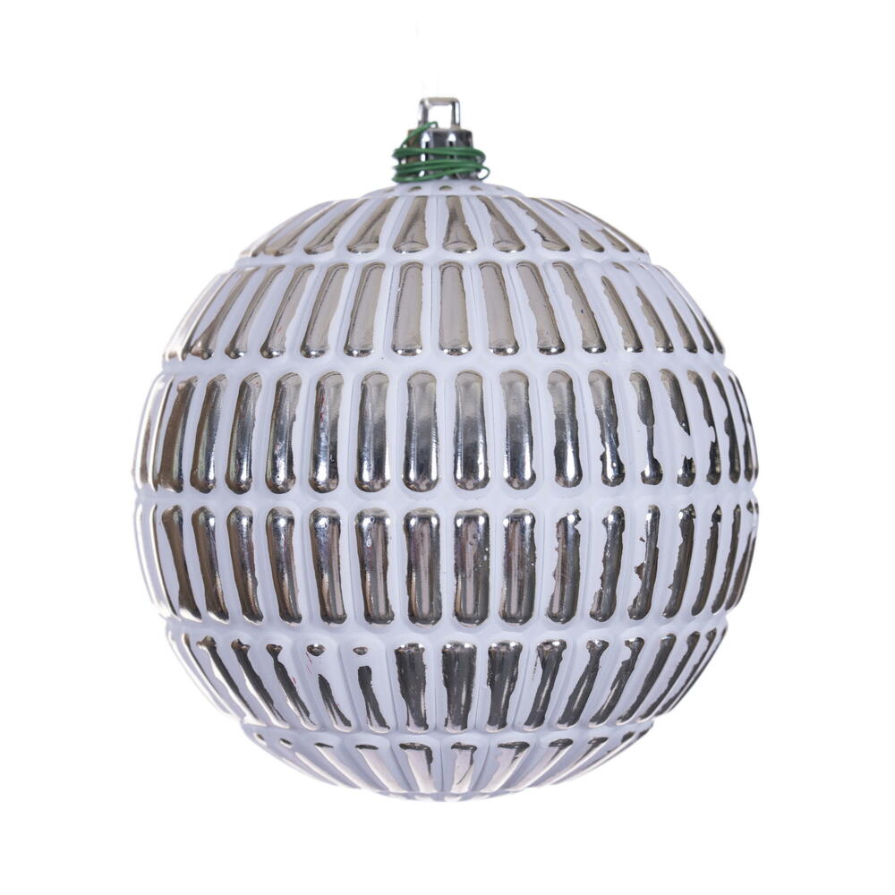 N232638D 4 in. Etch Lines Brush Ball Ornament, Champagne - 6 Per Bag