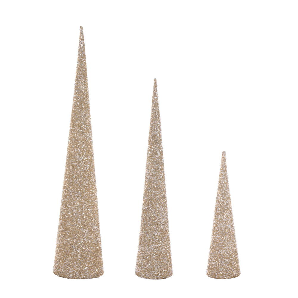 RIC230608 15-24-30 in. Gold Cone Tree, Assorted Size - 3 per Pack
