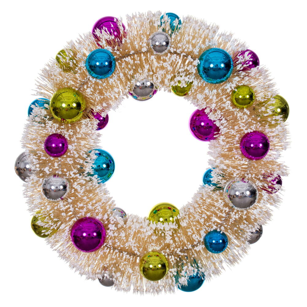 LS204419 18 in. Frosted Ball Wreath, Gold