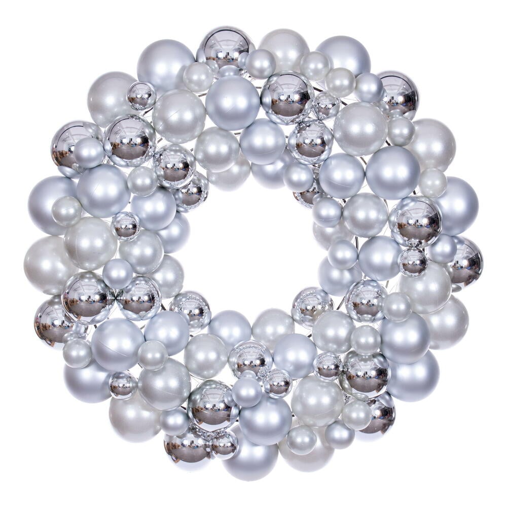 N240207 24 in. Ball Wreath, Silver