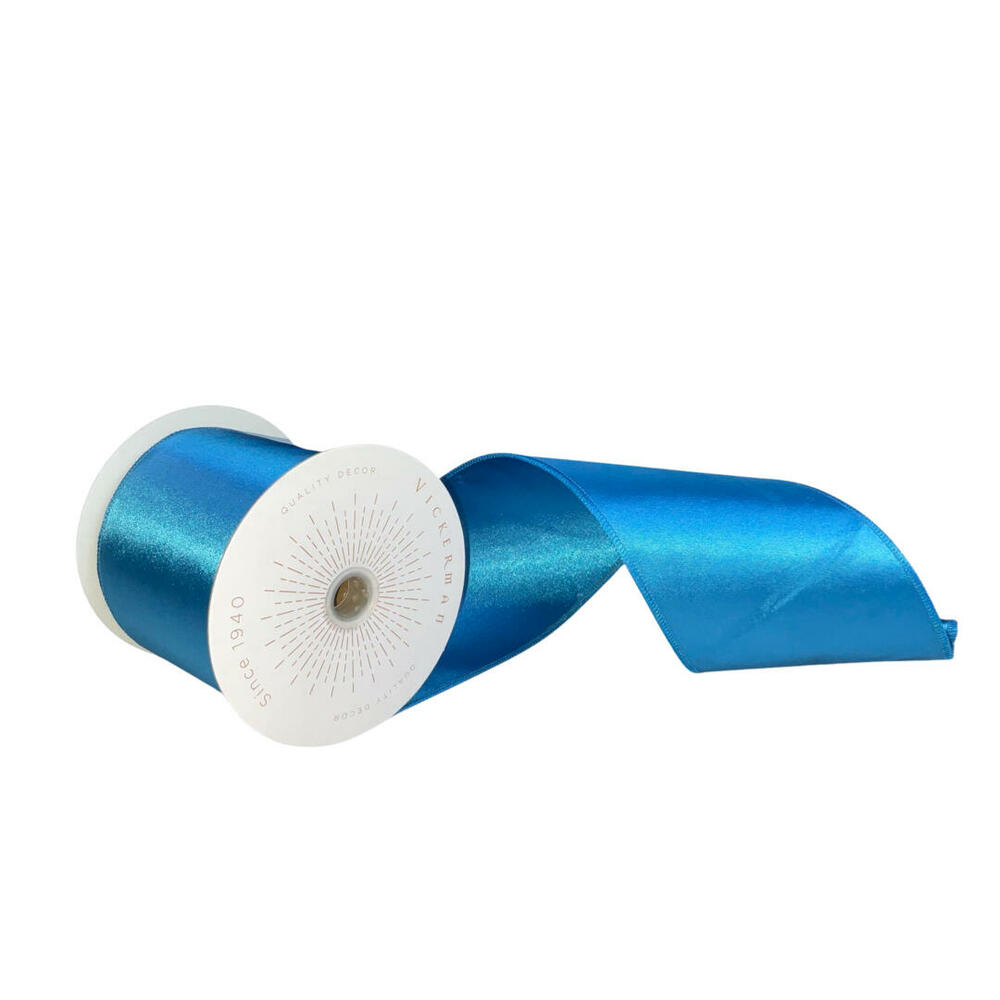 QTX241112 4 in. x 10 Yards Turquoise Satin Ribbon