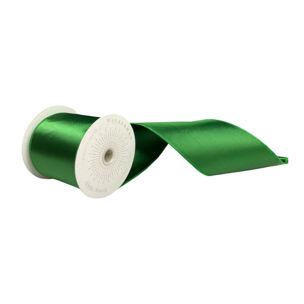 QTX241124 4 in. x 10 Yards Emerald Satin Ribbon