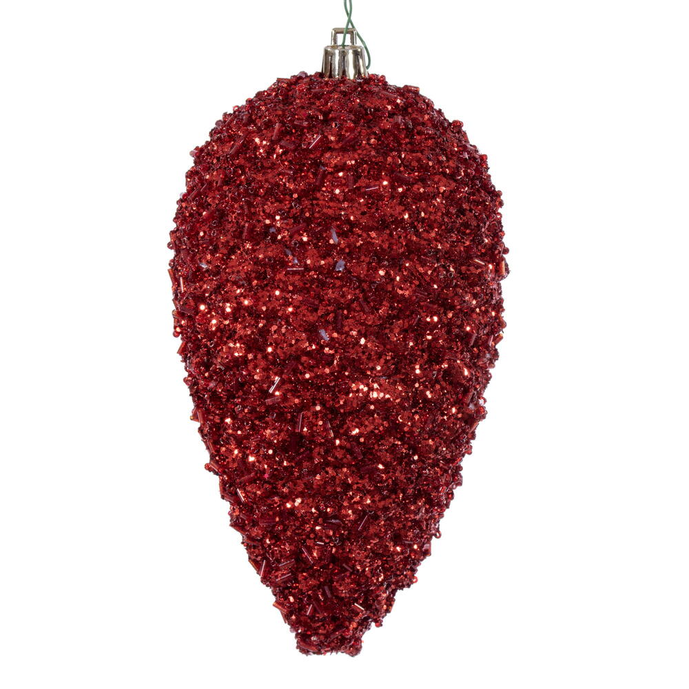 N247203D 7 in. Glitter Pinecone Ornament, Red - 4 per Bag