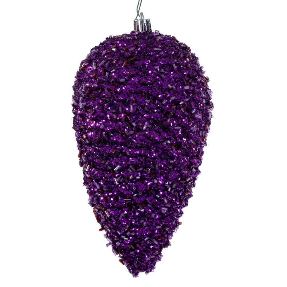 N247226D 7 in. Plum Glitter Pinecone Ornament - 4 per Bag