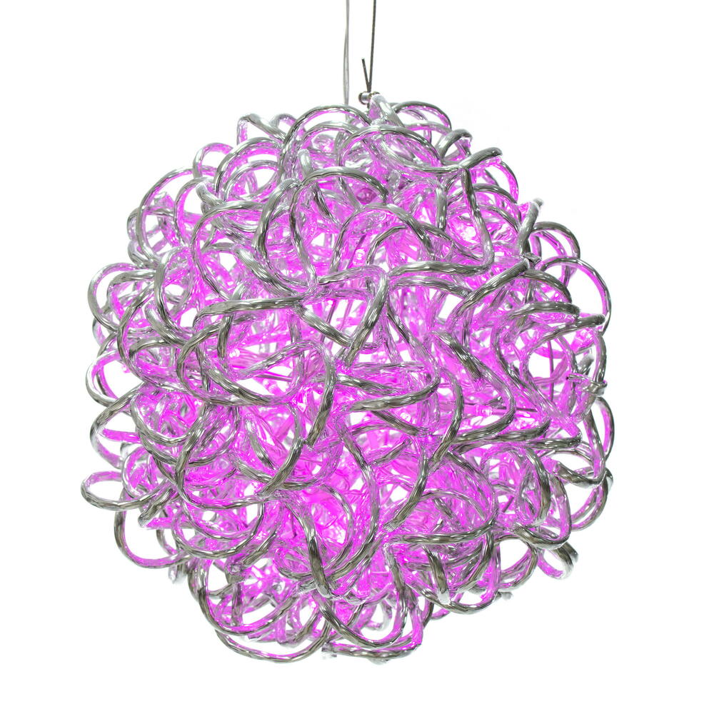 X24S1009 10 in. 80 Light Spiral LED Ball, Silver & Pink