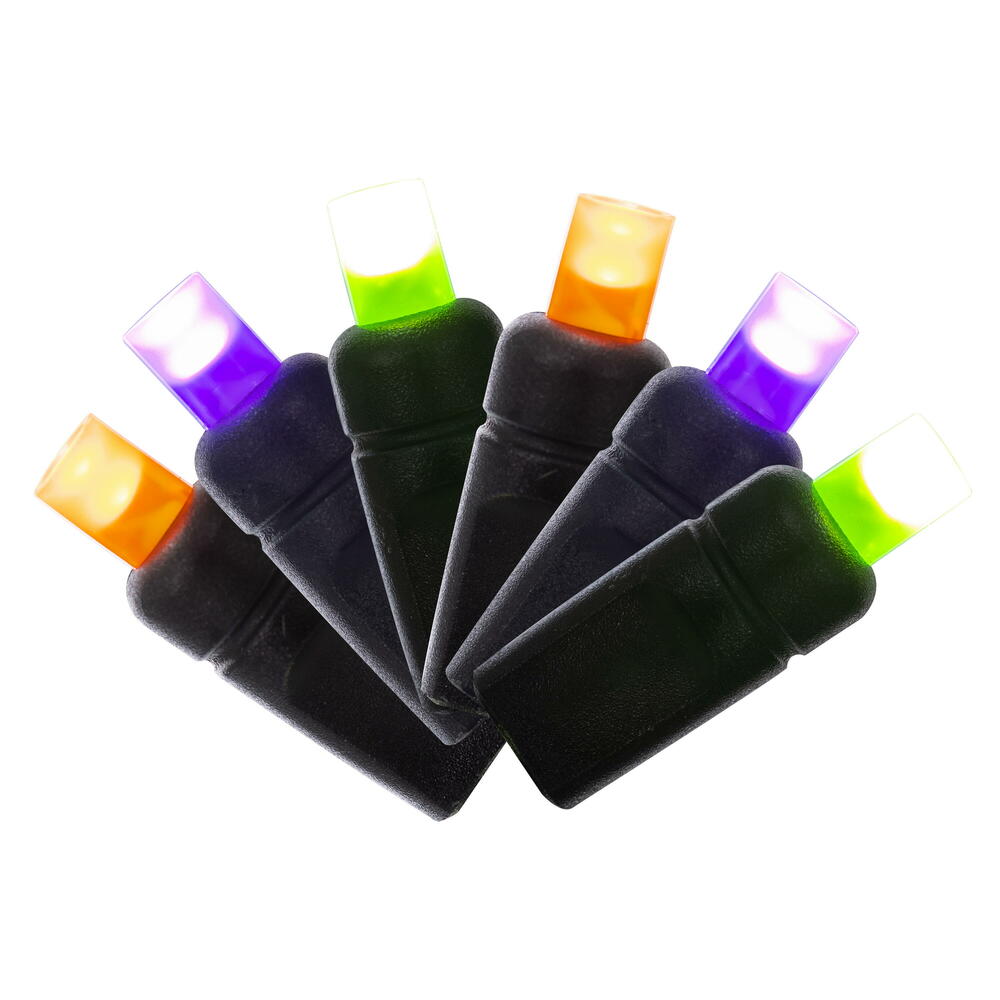 X4K6558F 50 Wide Angle Single Mold End-Connecting LED Light Set with 22 Gauge Black Wire - Orange, Purple & Purple