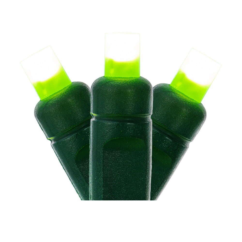 X6G6533F 50 Light Frosted Wide Angle Single Mold End-Connecting LED Light Set with 22 Gauge Green Wire - Lime