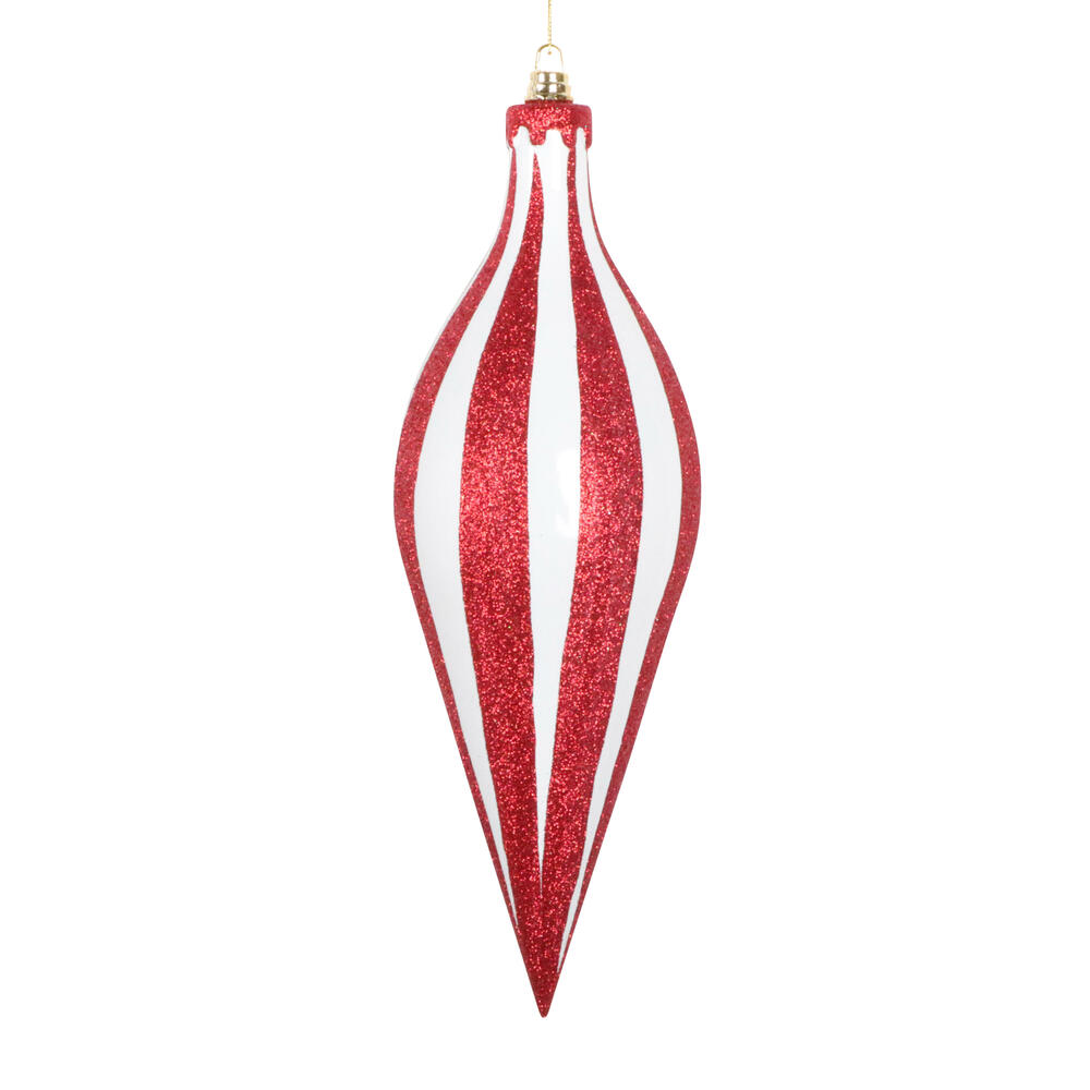 MT230412 12 in. White & Red Glitter Drop Ornament
