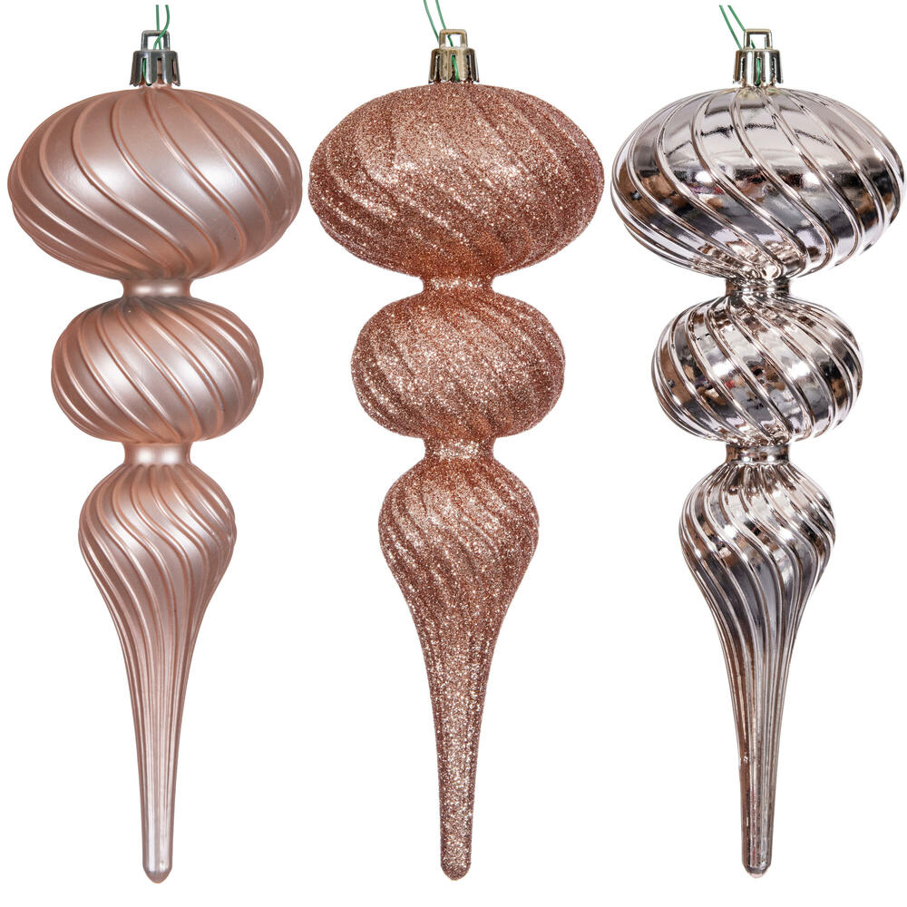 N230158D 8 in. Swirl Finial Ornament, Rose Gold - Pack of 6