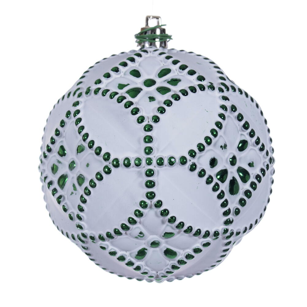 N232324D 4 in. Etch Antique White Brush Ornament, Emerald Green