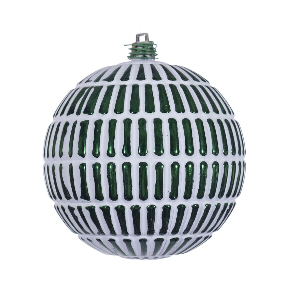 N232624D 4 in. Etch Lines Brush Ball Ornament, Emerald Green - 6 Per Bag