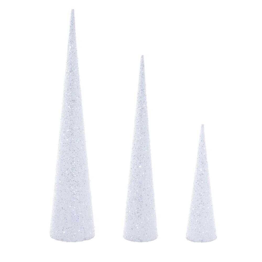 RIC230611 15-24-30 in. White Cone Tree, Assorted Size - 3 per Pack