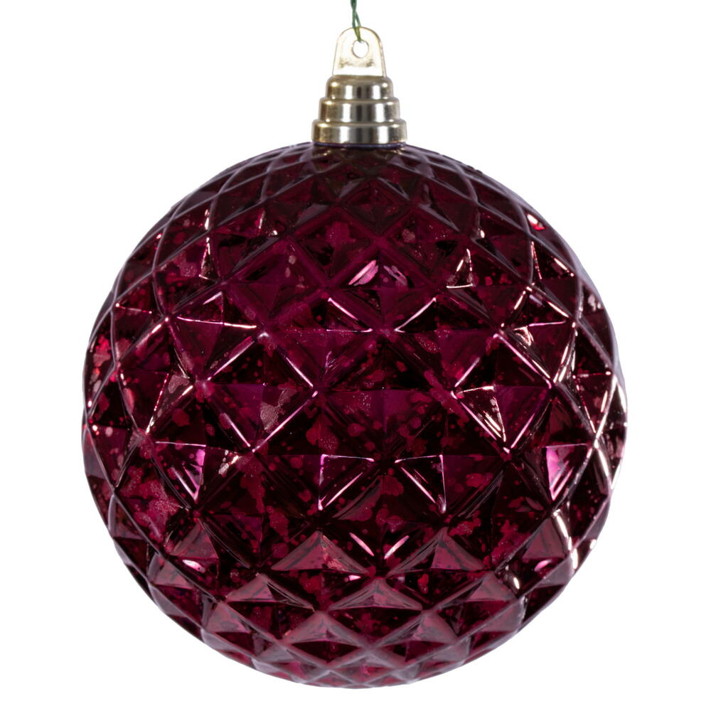 MC240465 6 in. Burgundy Diamond Mercury Ornament - 2 Piece Per Bag