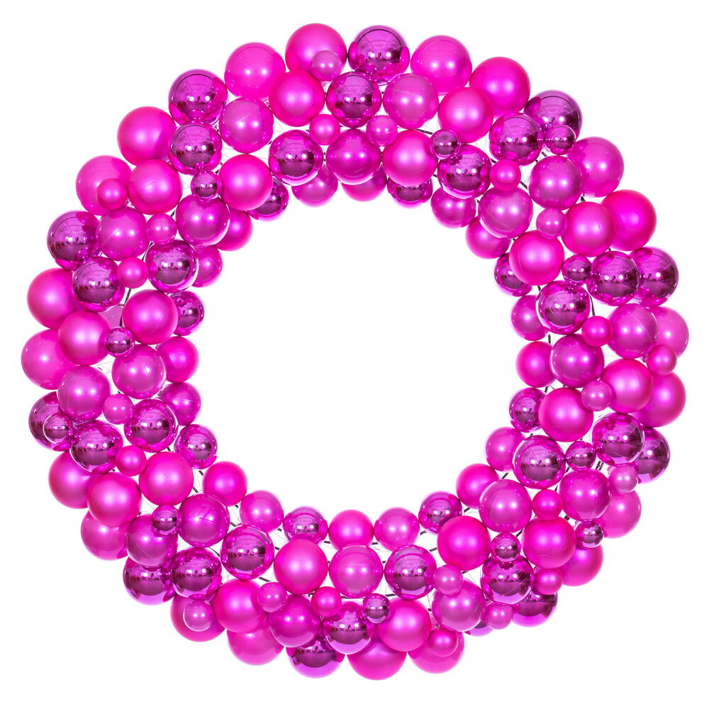N240359 30 in. Ball Wreath, Hot Pink