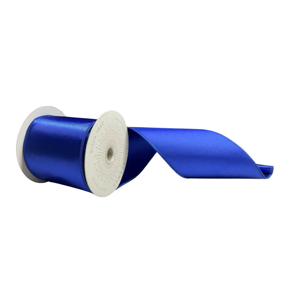 QTX241102 4 in. x 10 Yards Blue Satin Ribbon