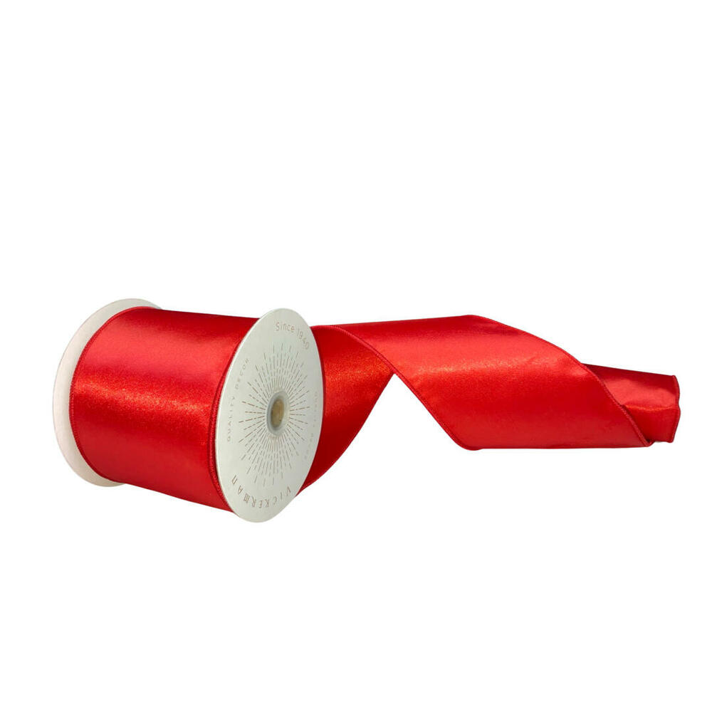 QTX241103 4 in. x 10 Yards Red Satin Ribbon