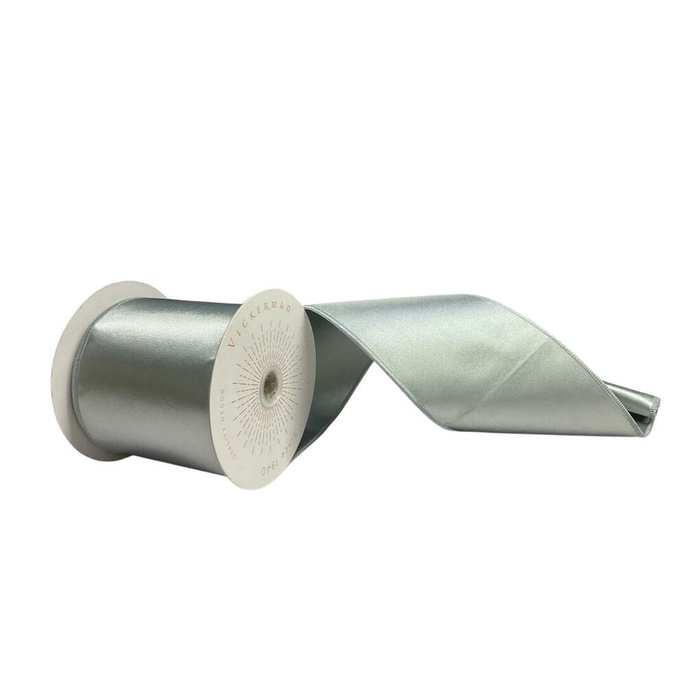 QTX241107 4 in. x 10 Yards Silver Satin Ribbon