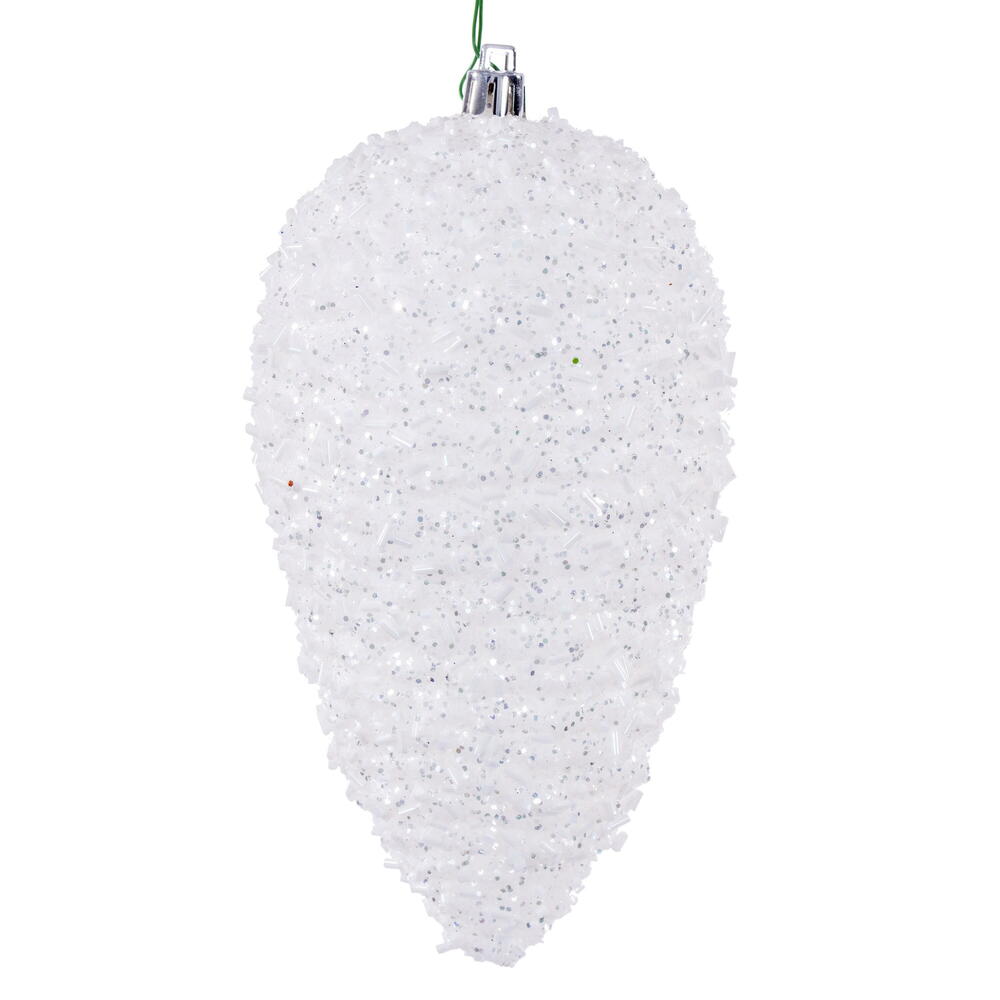N247211D 7 in. Glitter Pinecone Ornament, White - 4 Per Bag