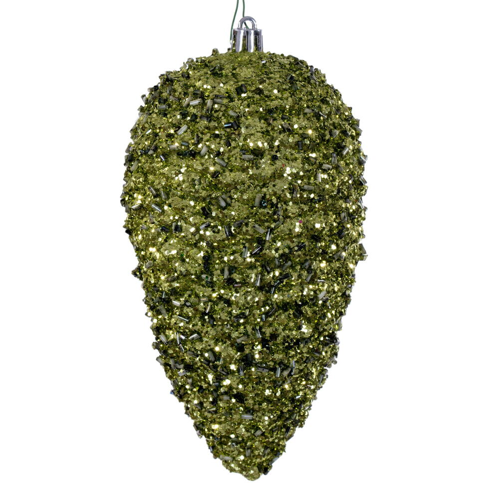 N247273D 7 in. Glitter Pinecone Ornament, Lime - 4 per Bag