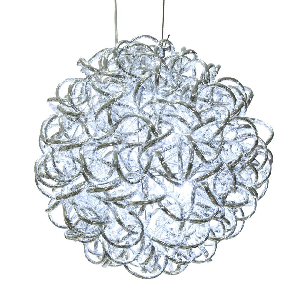 X24S1010 10 in. 80 Light Spiral LED Ball, Silver & Pure White