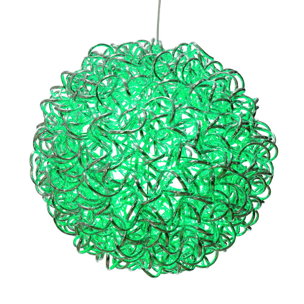 X24S1404 14 in. 120 Light Spiral LED Ball, Silver & Green