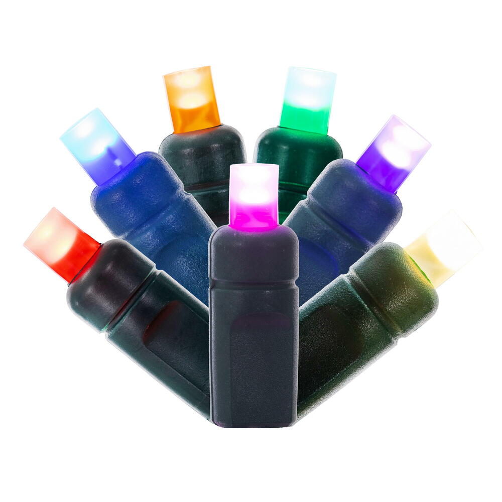 X6G6500F 50 Light Frosted Wide Angle Single Mold End-Connecting LED Light Set with 22 Gauge Green Wire - Multicolor