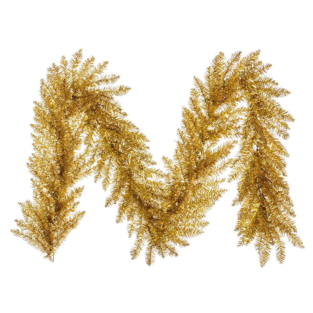 9 ft. x 14 in. Tinsel Artificial UnLit Garland with 250 PVC Tips - Gold