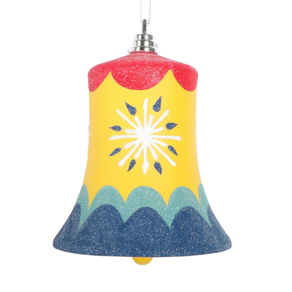 MT232012 5.5 in. Yellow Hand-Painted Bell Ornament - 3 Per Bag