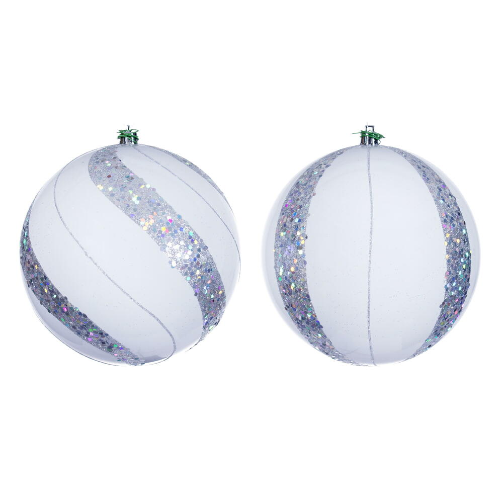 N231211D 6 in. Pearl Sequin Ball Ornament, White