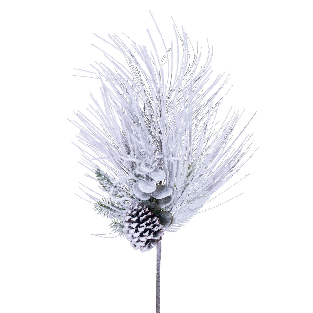 RK235824 24 in. Artificial Flocked Green Long Needle Christmas Spray, White - 2 Per Bag