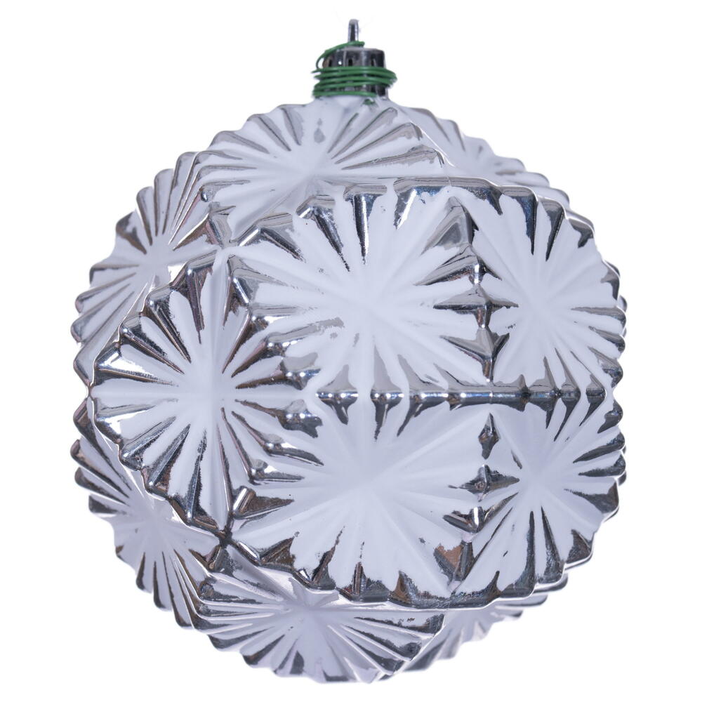 N232007D 4 in. Etch Prism Brush Ball Ornament, Silver - 6 Per Bag