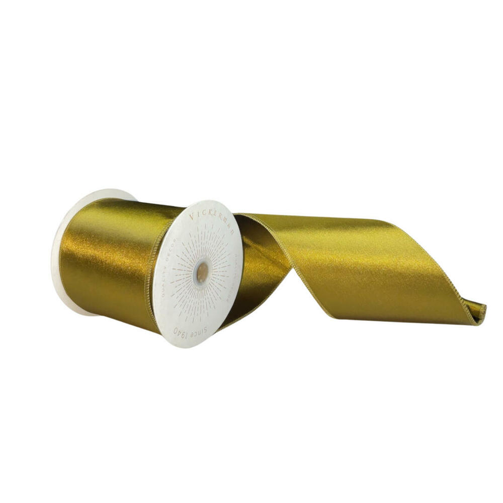 QTX241114 4 in. x 10 Yards Olive Satin Ribbon