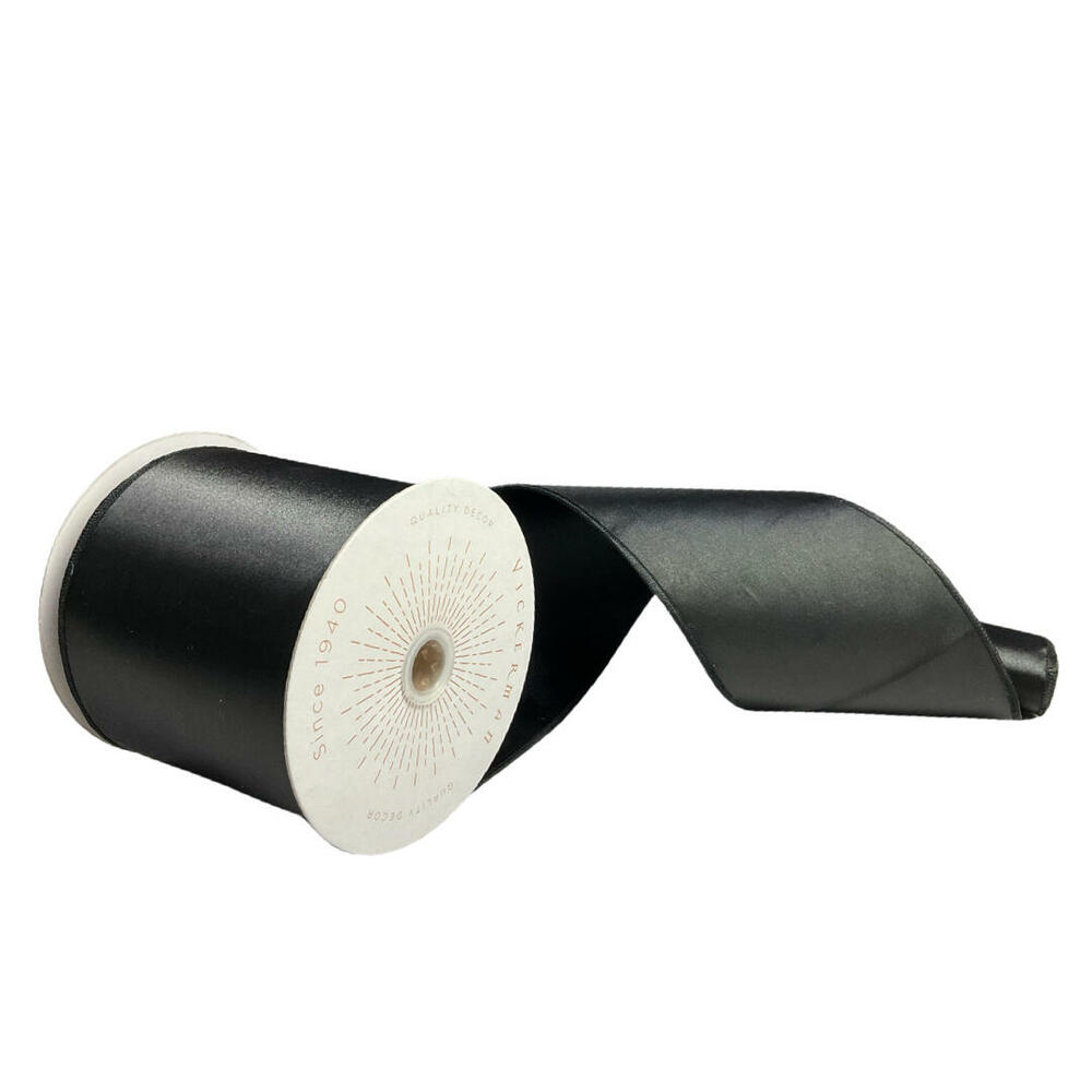 QTX241117 4 in. x 10 Yards Black Satin Ribbon