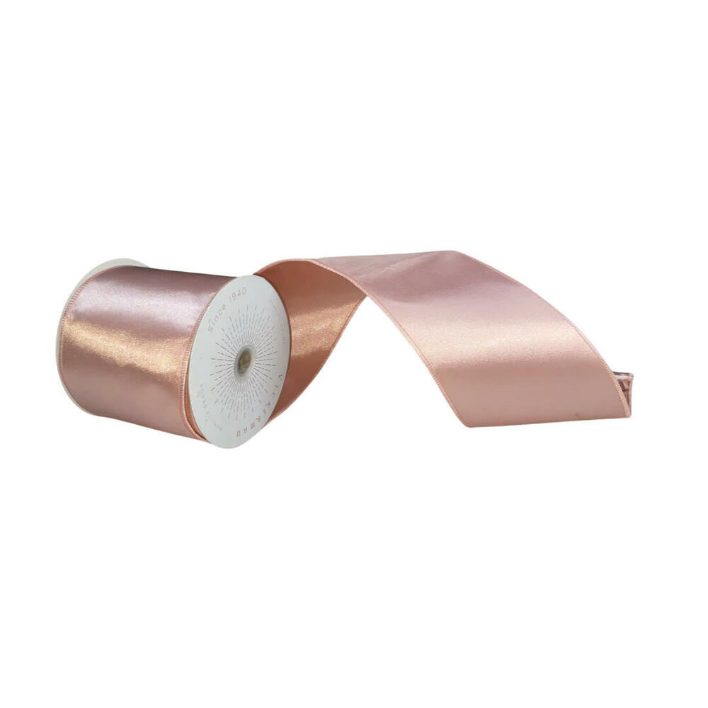 QTX241158 4 in. x 10 Yards Rose Gold Satin Ribbon