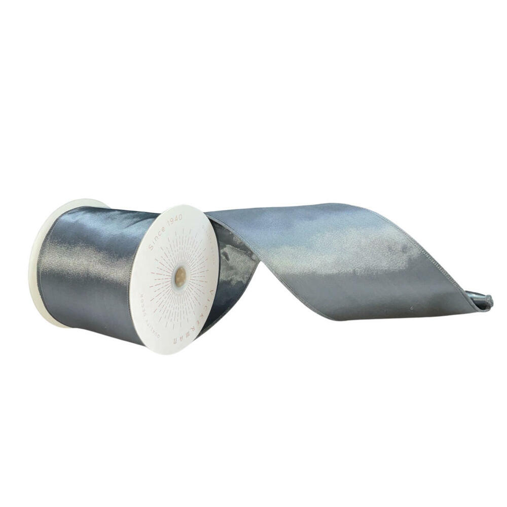 QTX241187 4 in. x 10 Yards Pewter Satin Ribbon