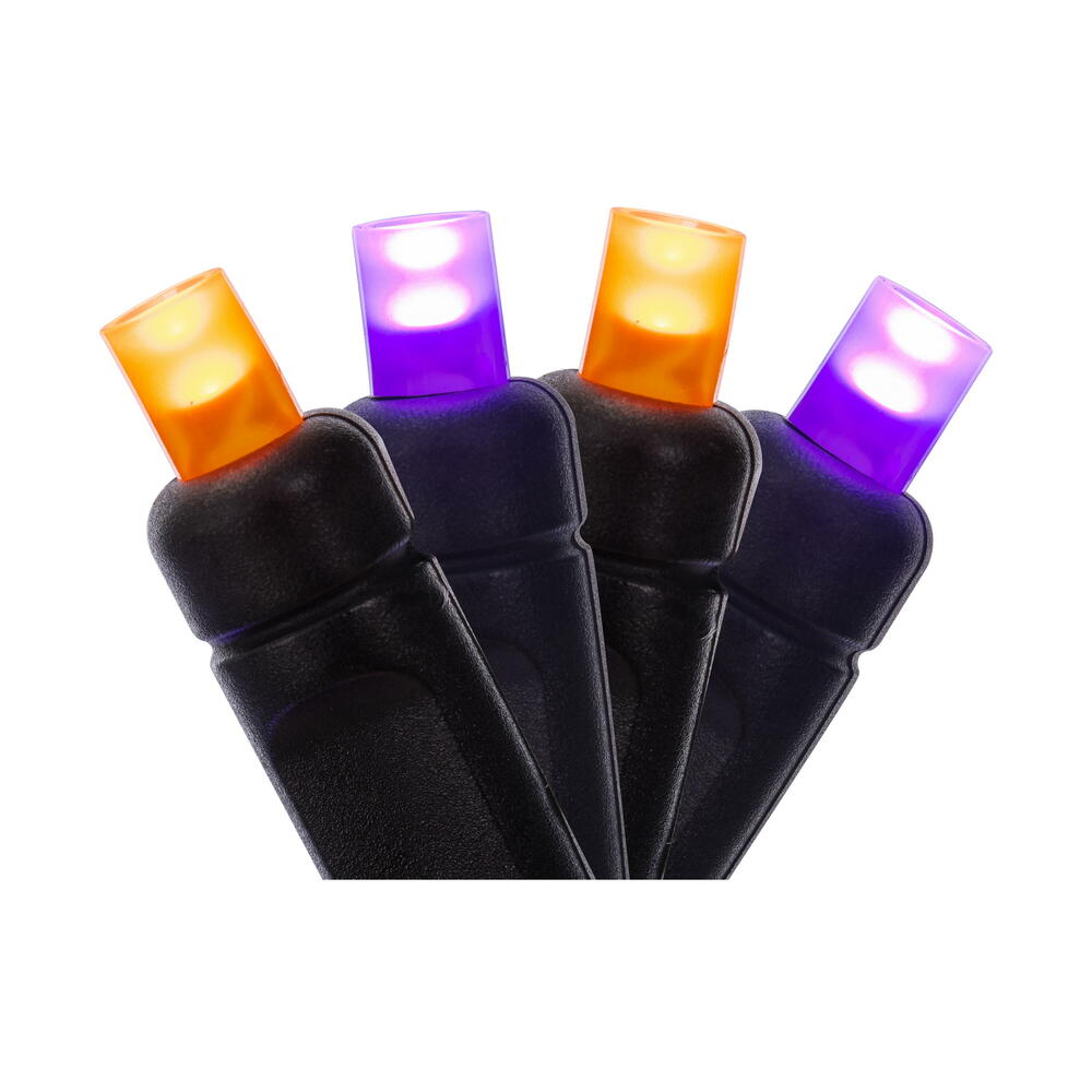 X4K6556F 50 Wide Angle Single Mold End-Connecting LED Light Set with 22 Gauge Black Wire - Orange & Purple
