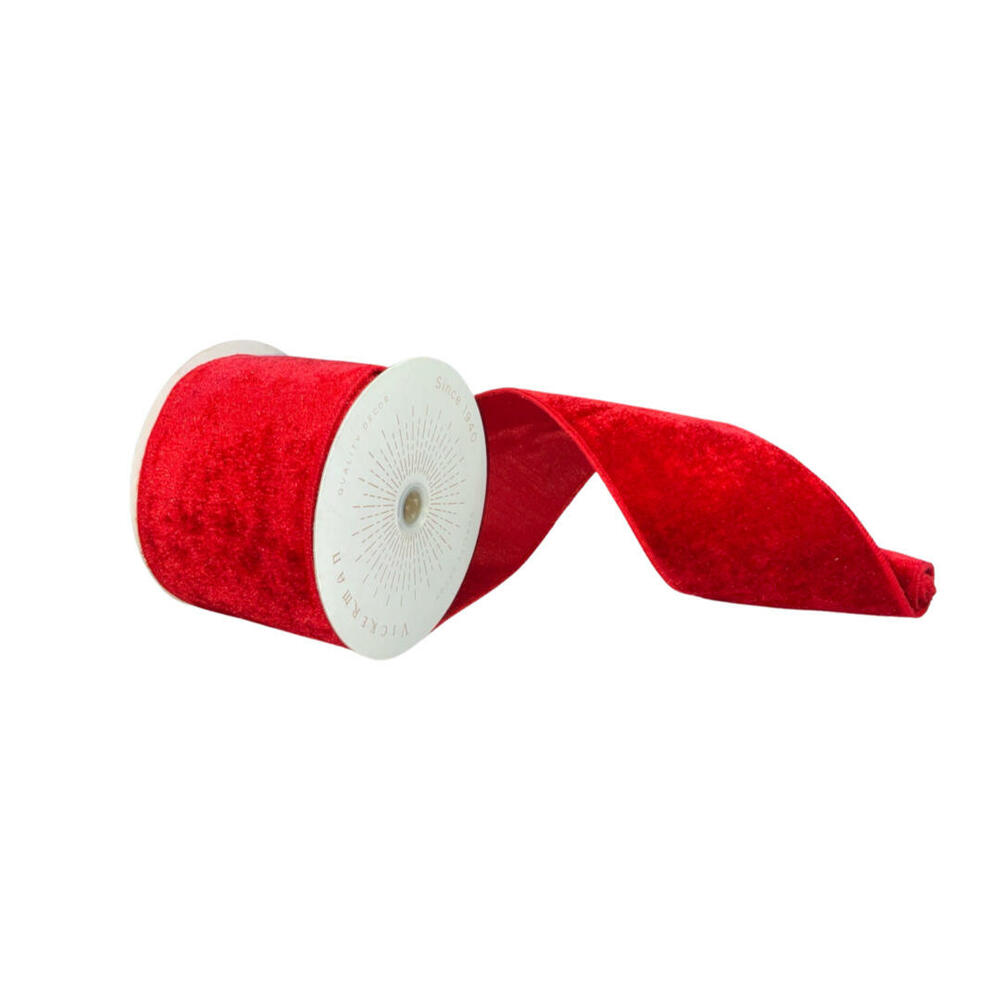 QTX17755 4 in. x 10 yards Plush Velvet Christmas Ribbon, Red