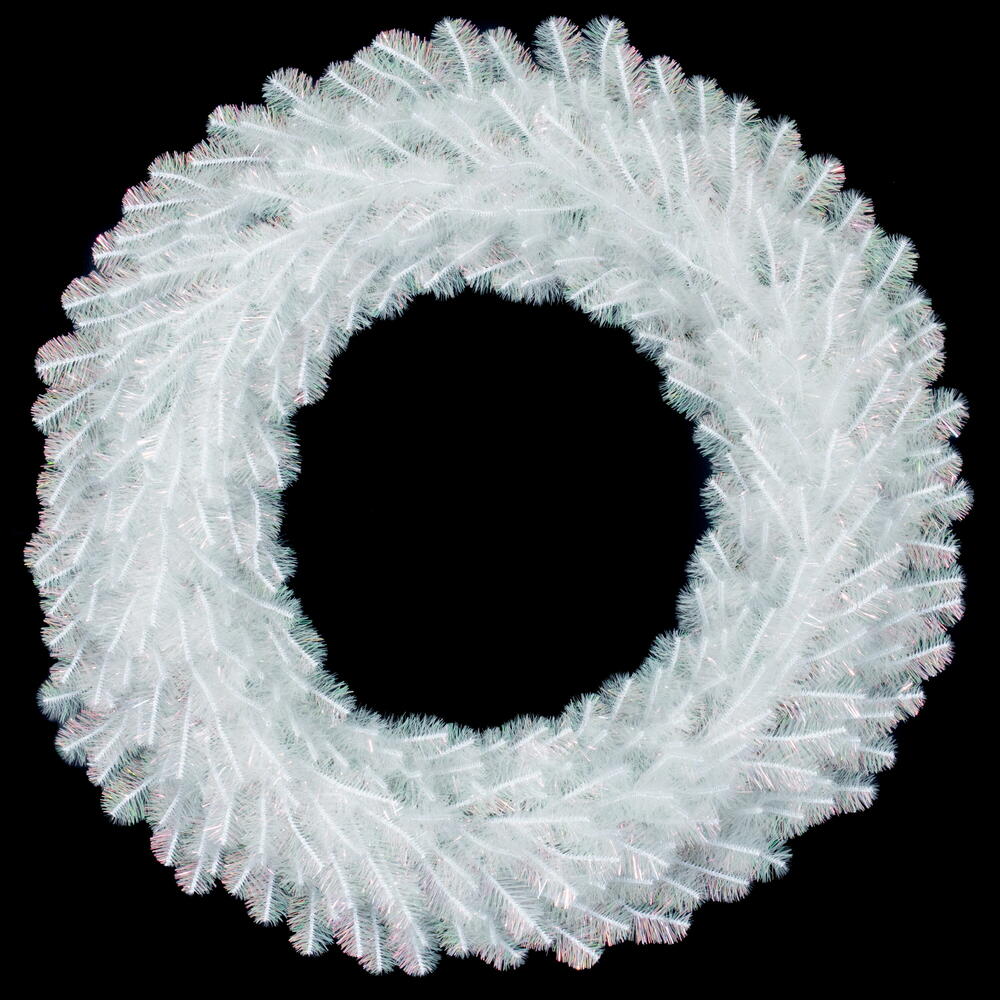 G235747 48 in. White Iridescent 400 Tips Wreath