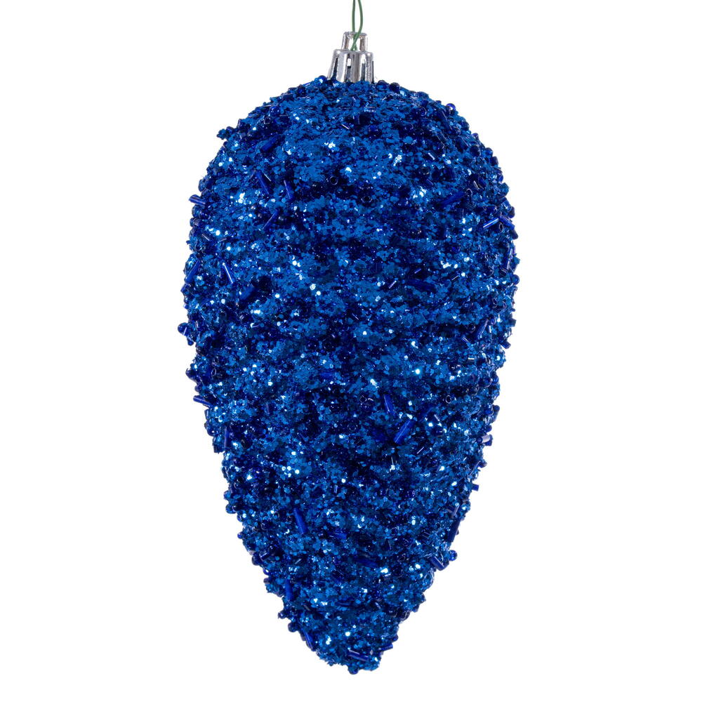 N247202D 7 in. Glitter Pinecone Ornament, Blue - 4 per Bag