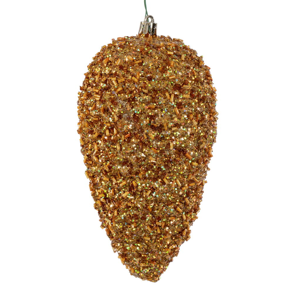 N247208D 7 in. Glitter Pinecone Ornament, Gold - 4 per Bag