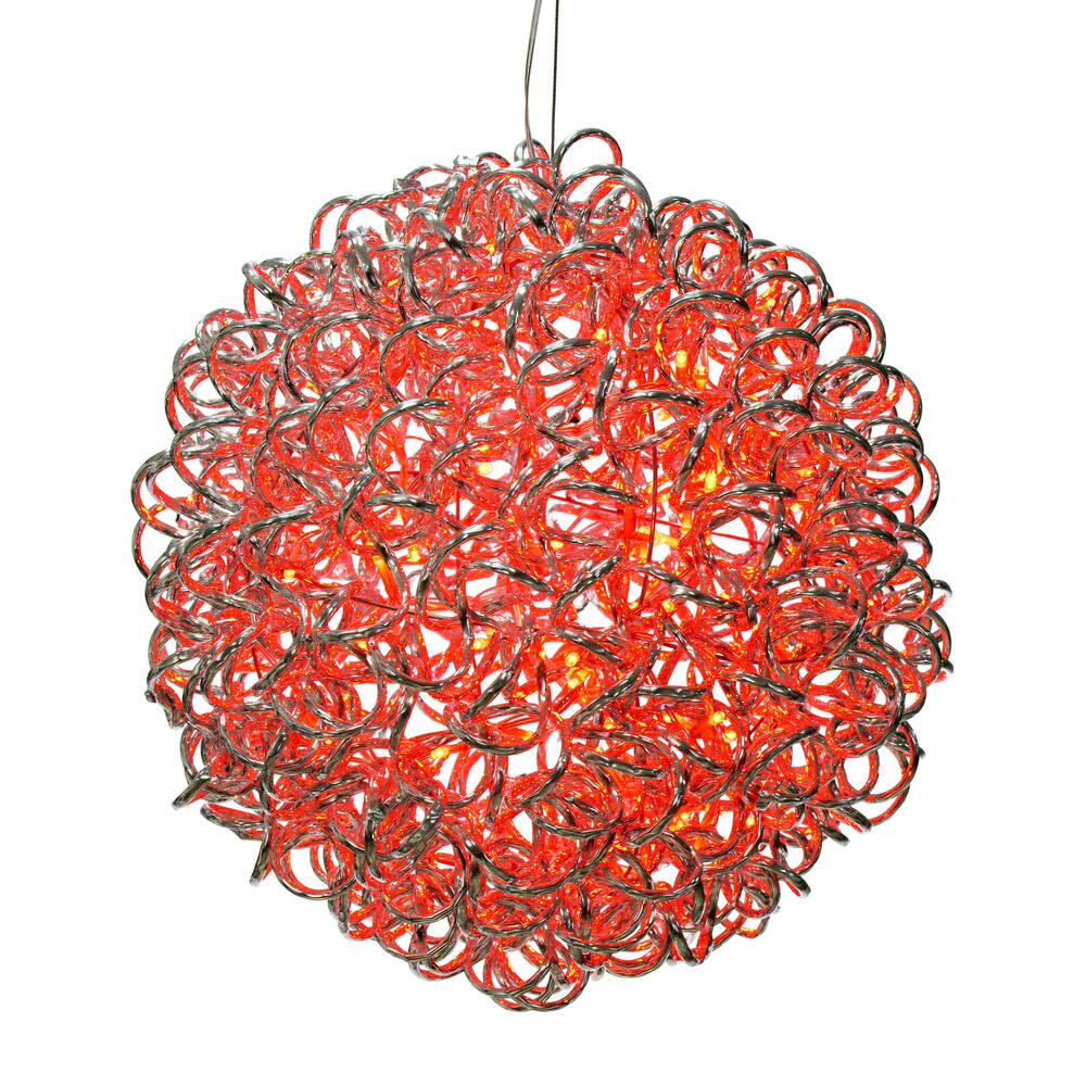 X24S1403 14 in. 120 Light Spiral LED Ball, Silver & Red