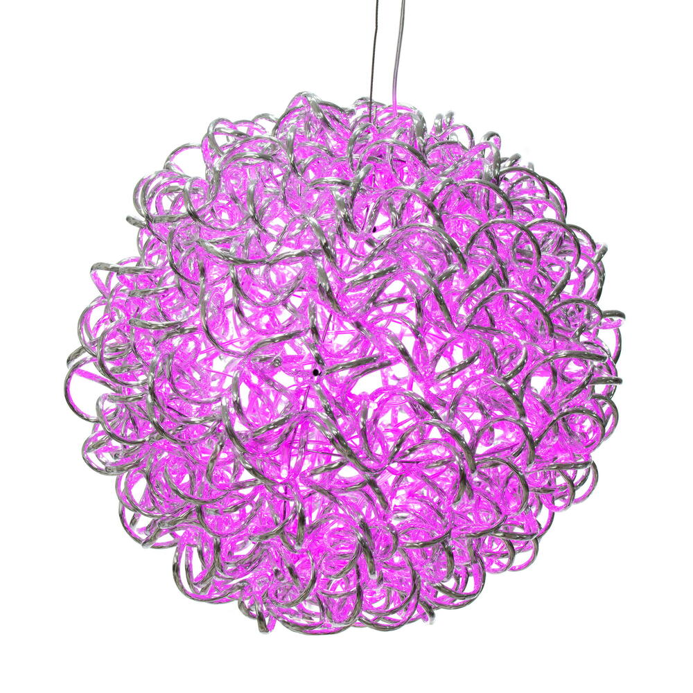 X24S1409 14 in. 120 Light Spiral LED Ball, Silver & Pink