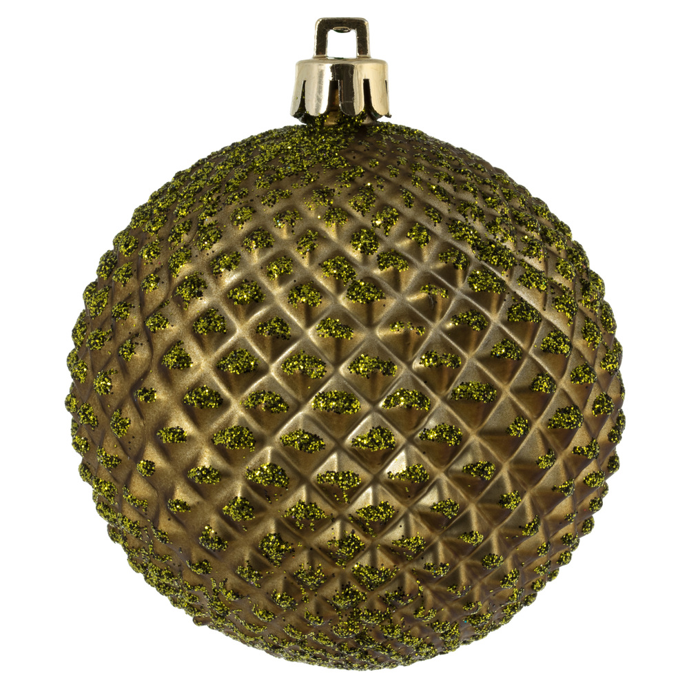 N188414D 2.75 in. Durian Glitter Ball Ornament, Olive - 12 Per Bag