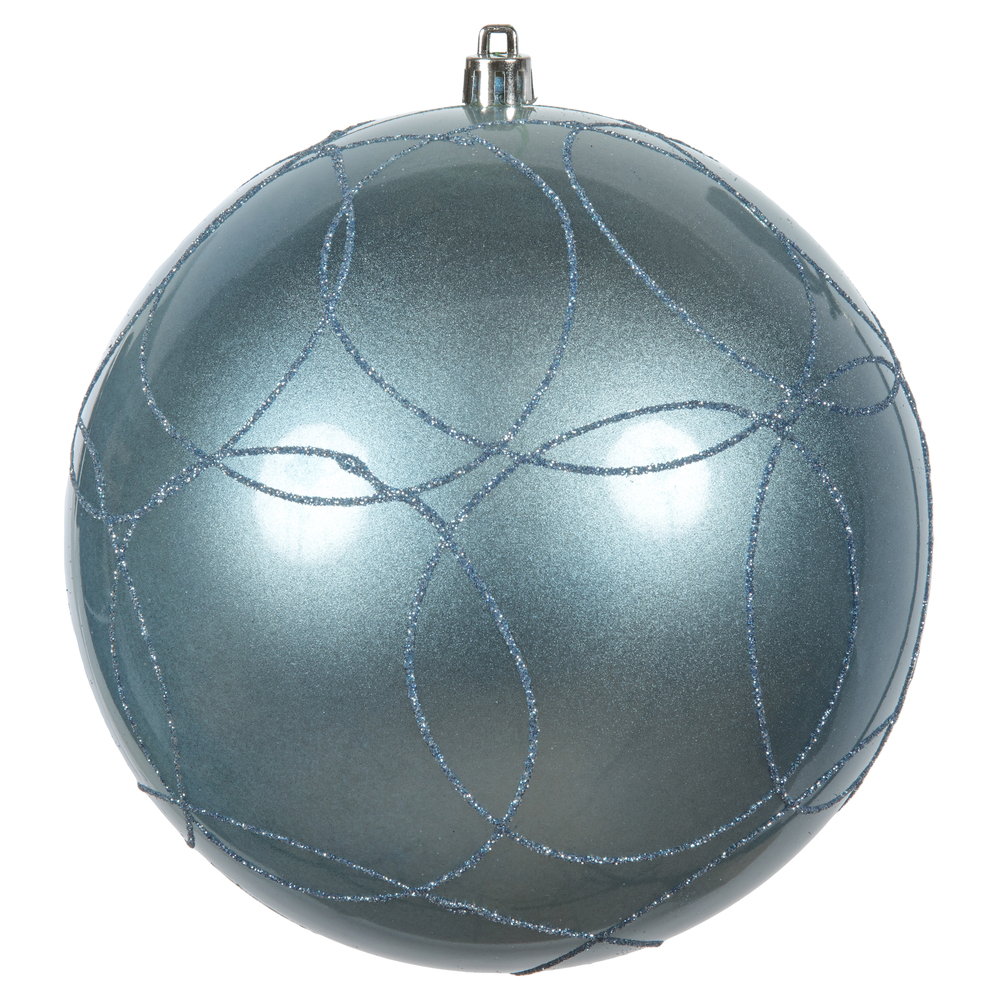 N182629D 6 in. Candy Ornament with Circle Glitter Pattern, Periwinkle - 3 Per Bag
