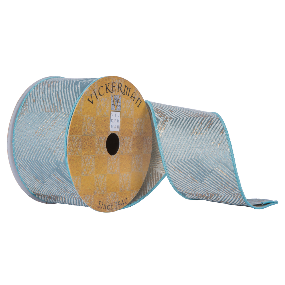 Q202232 2.5 in. x 10 yards Chevron Pattern Sheen Christmas Ribbon, Teal
