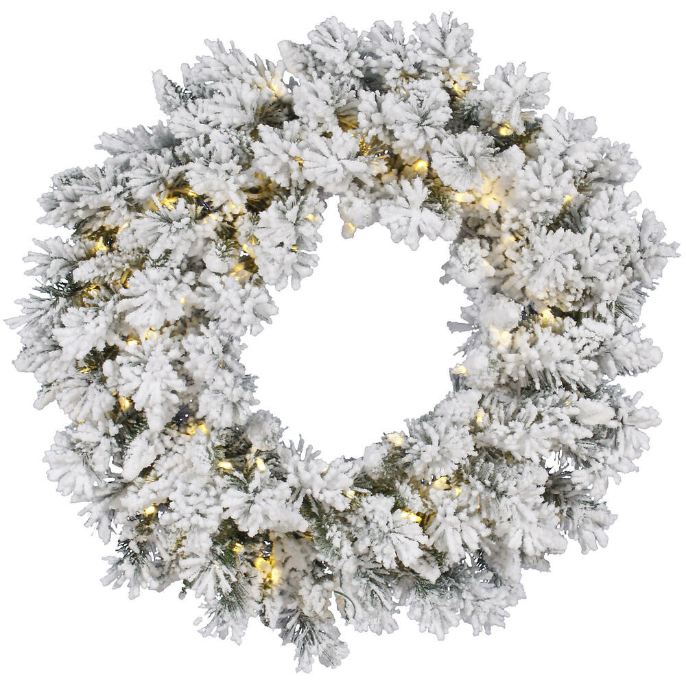 A128248LED 48 in. Flocked Snow Ridge Artificial Wreath with Single Mold LED Italian Lights, White
