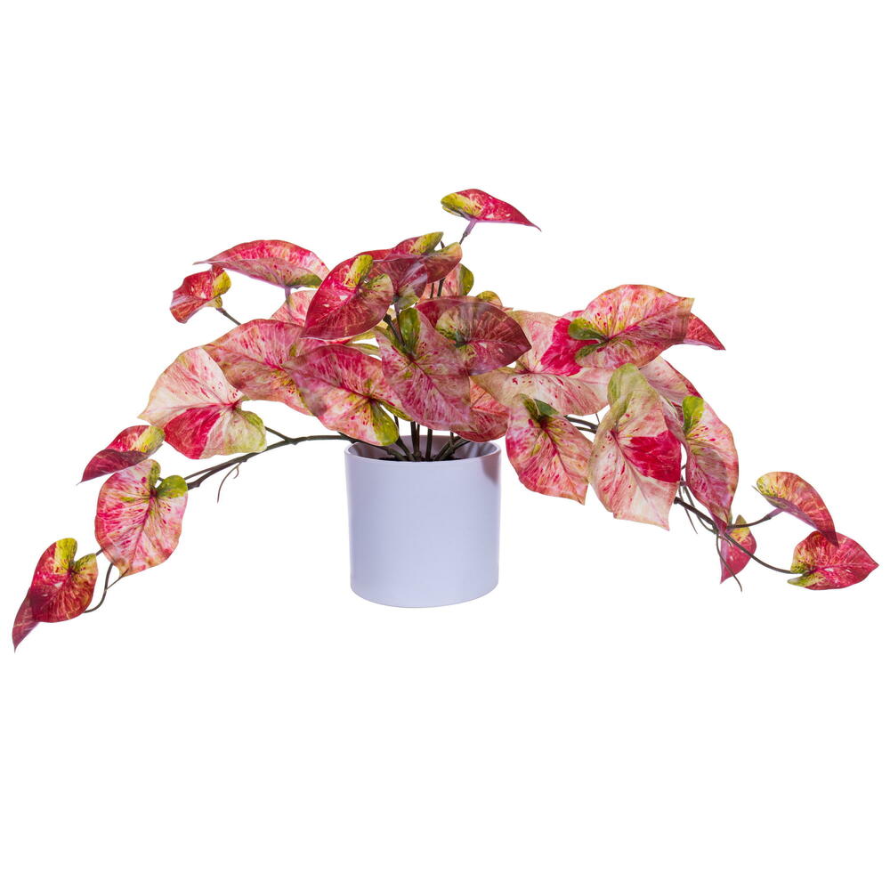 FR230103 16 in. Artificial Variegated Leaves Everyday Bush Pot, Red