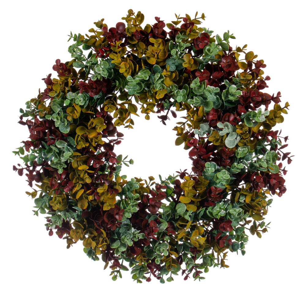 FXT224518 18 in. Spiral Artificial Eucalyptus Wreath, Red & Green